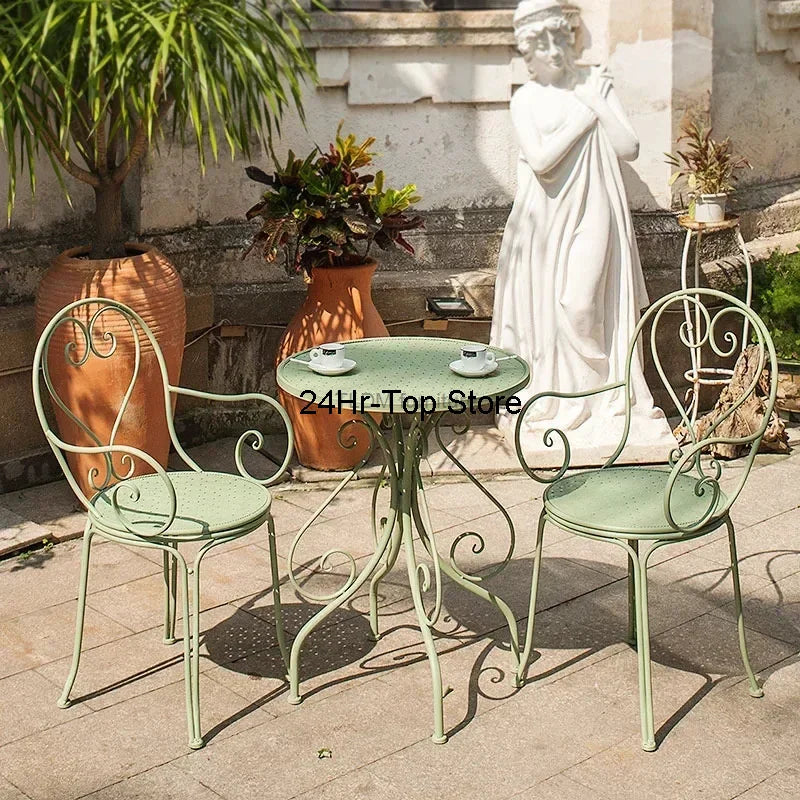 European Retro Iron Garden Furniture Sets Outdoor Courtyard Garden Balcony Table and Chair Set cafe