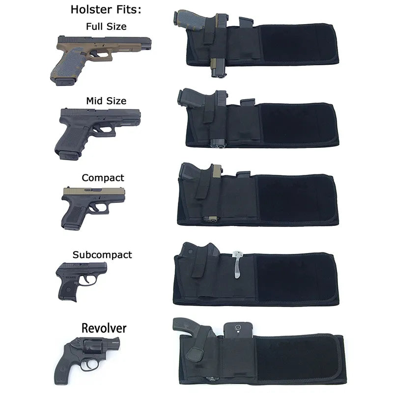 Tactical Belly Gun Holster Portable Hidden Phone Bag Concealed Carry Waist Band Belt for Outdoor Hunting Fitness Defense Use