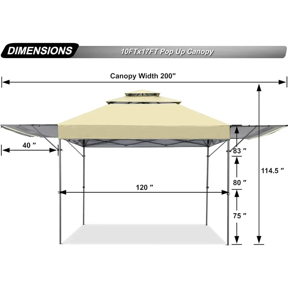 Pop Up Gazebo Canopy 3-Tier Instant Canopy With Adjustable Dual Half Awnings Shelter Beige