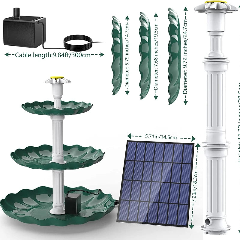 3 Tiered Bird Bath with 3W Solar Pump, DIY Solar Fountain Detachable and Suitable for Bird Bath, Garden Decoration