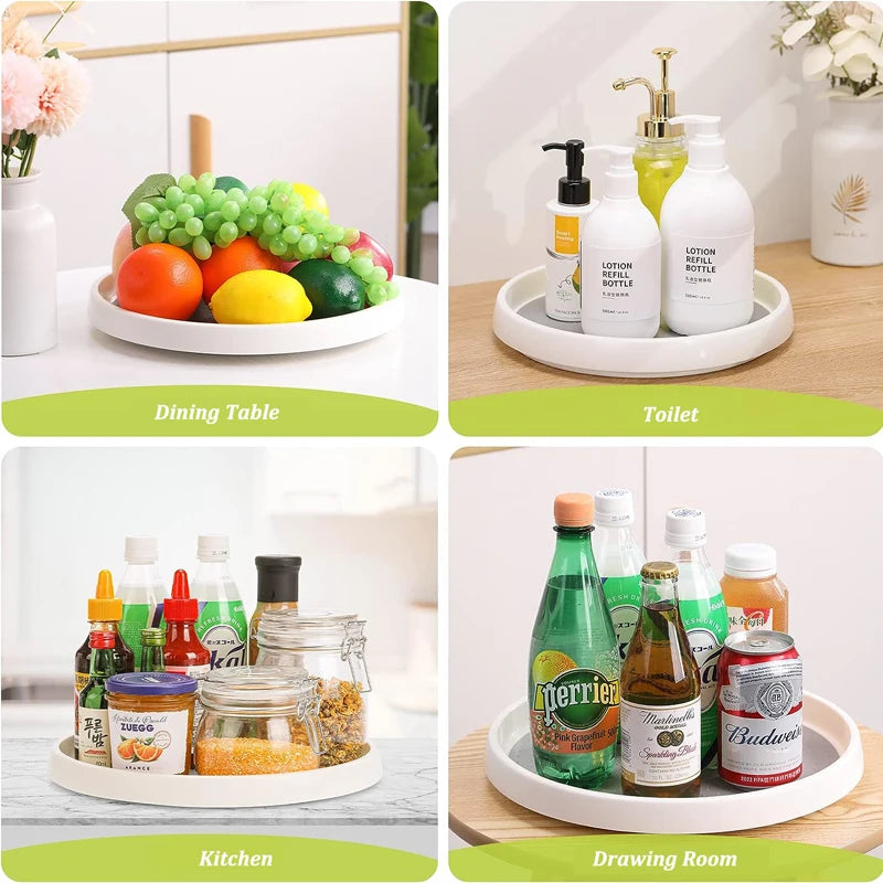 360 Degree Rotating Storage Shelf Bathroom Turntable Spice Round Rack Plate for Kitchen Season