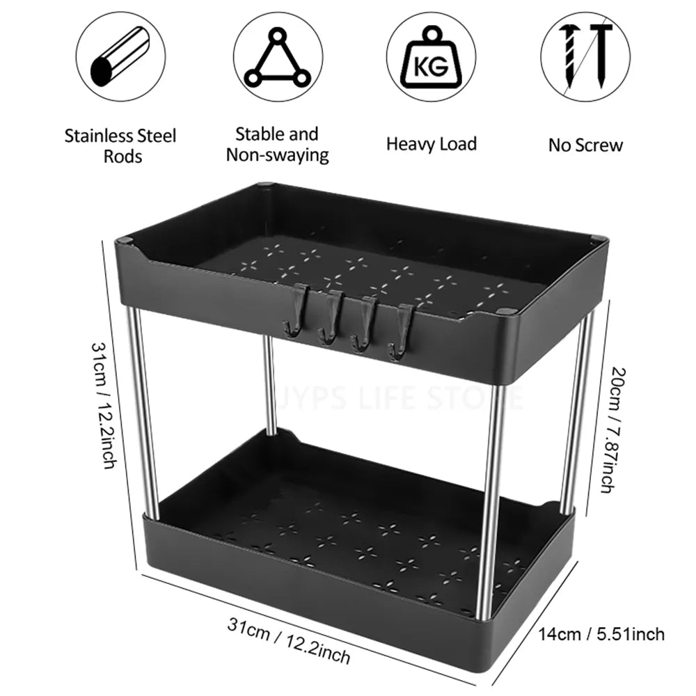 1/2 Pcs 2 Tier Drawer Multipurpose Rack Cabinet Under Sink Storage Rack Bathroom Kitchen Organizer