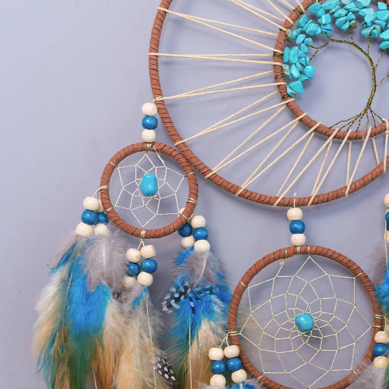 Dream catchers 5 Ring Retro Manual Dream Catchers Home Decoration Indians Natural Stone Tree of Life Dreamcatcher Wall Ornaments