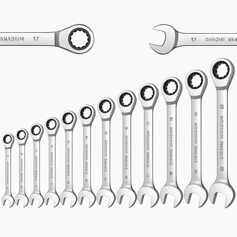 Ratcheting Combination Wrench Set,12 Point Box End and Open End Wrench Set spanner Fit