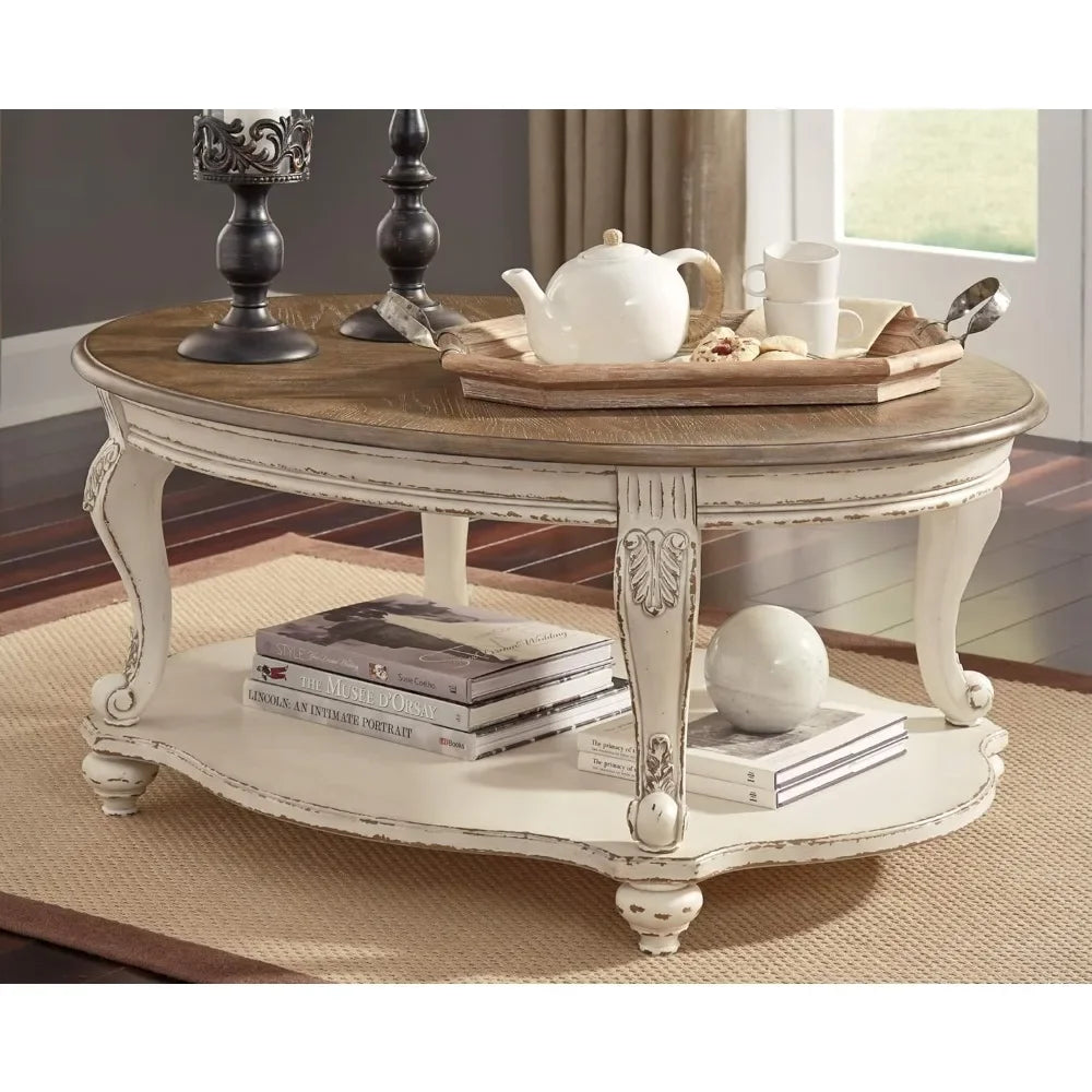 Casual Cottage Coffee Table Restaurant Tables Antique White & Brown Center Tables