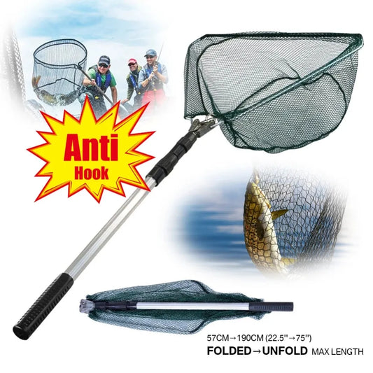 190cm 92cm 55cm Telescopic Landing Net Folding Fishing Pole Extending Fly Carp Course Sea Mesh Fishing Net For Fly Fishing