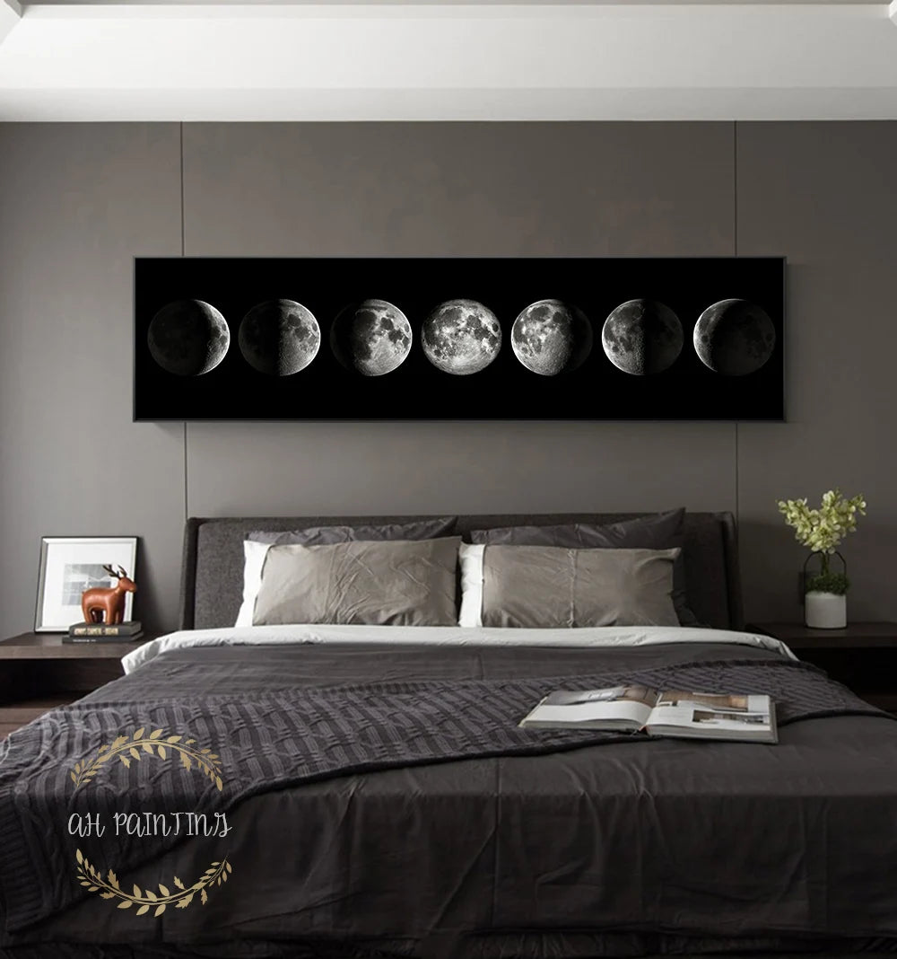 Wall Art Moon Phase Black White Posters Aesthetic Canvas Art Prints Abstract Painting Wall Picture for Living Room Home Decor