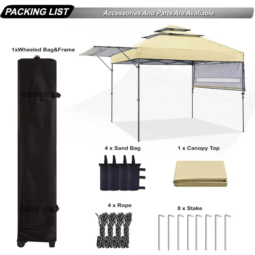 Pop Up Gazebo Canopy 3-Tier Instant Canopy With Adjustable Dual Half Awnings Shelter Beige