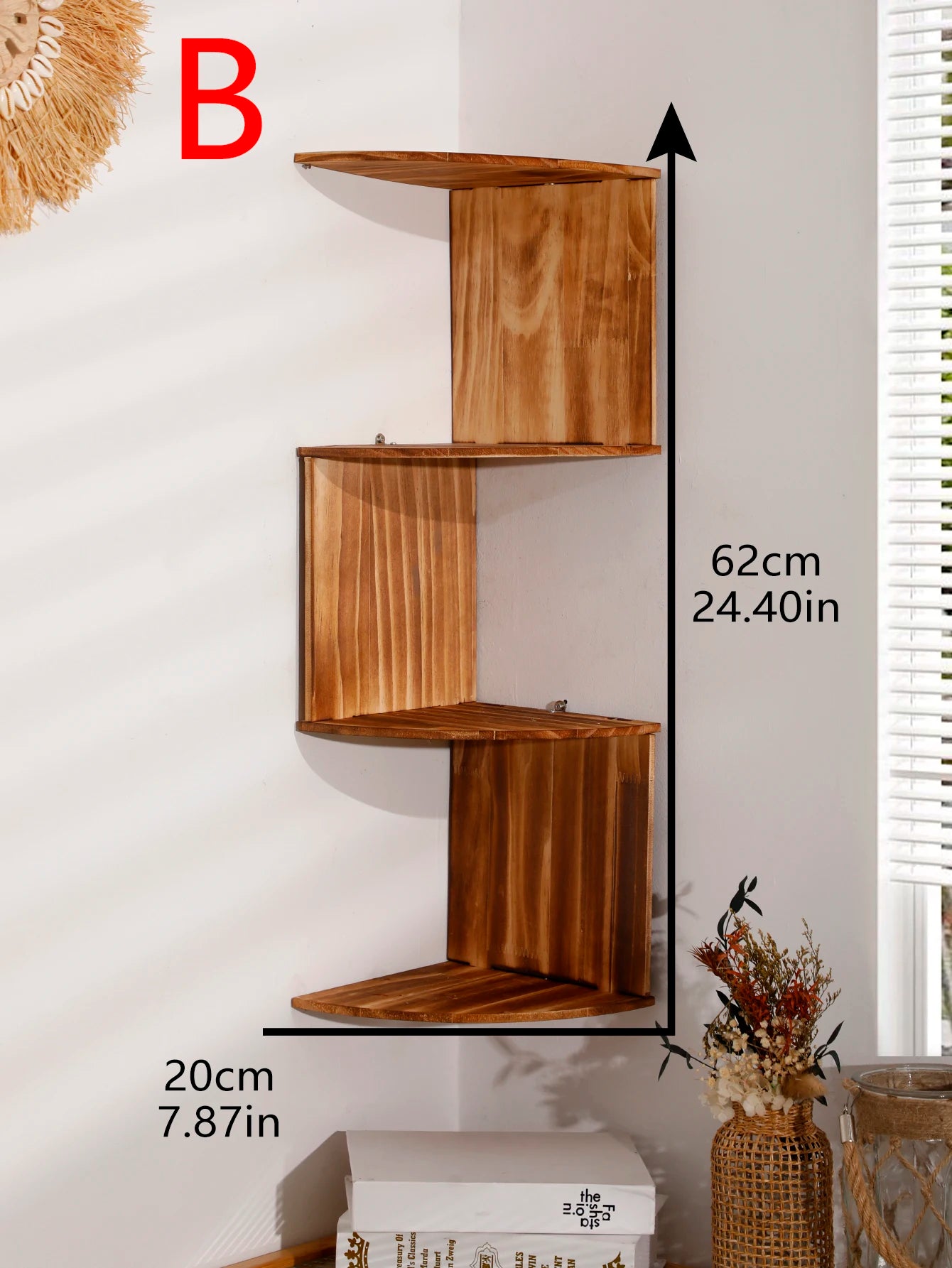 4-Layers Wooden Wall Shelf wood Color Wall Mounted Display Stand Home Organizers