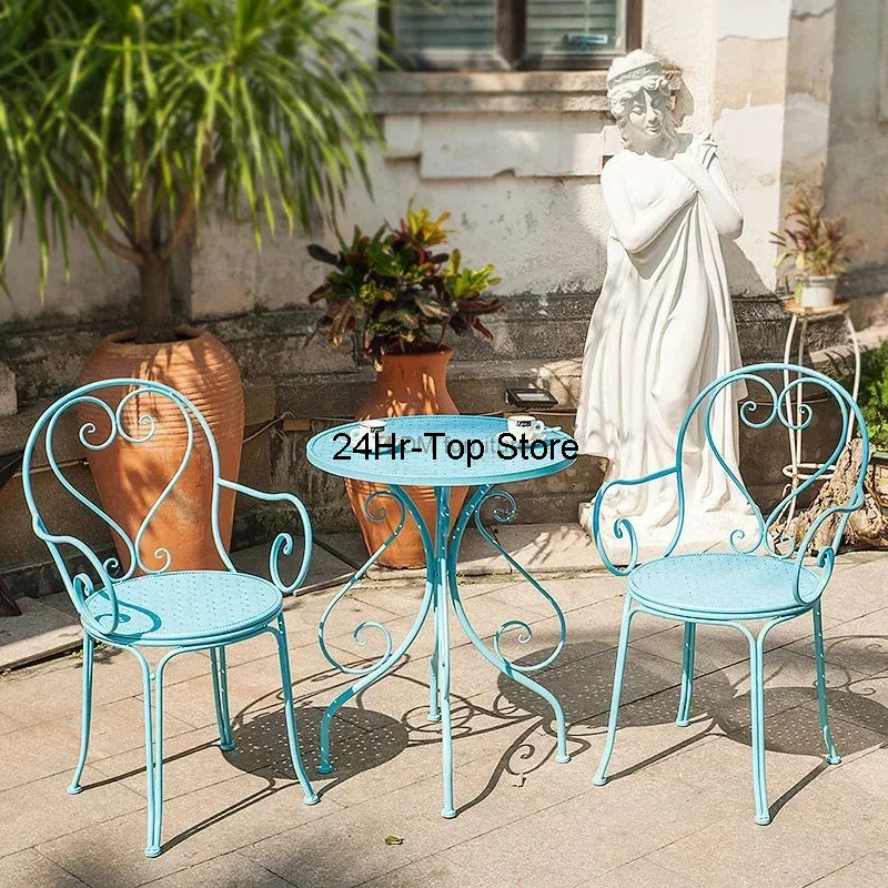 European Retro Iron Garden Furniture Sets Outdoor Courtyard Garden Balcony Table and Chair Set cafe