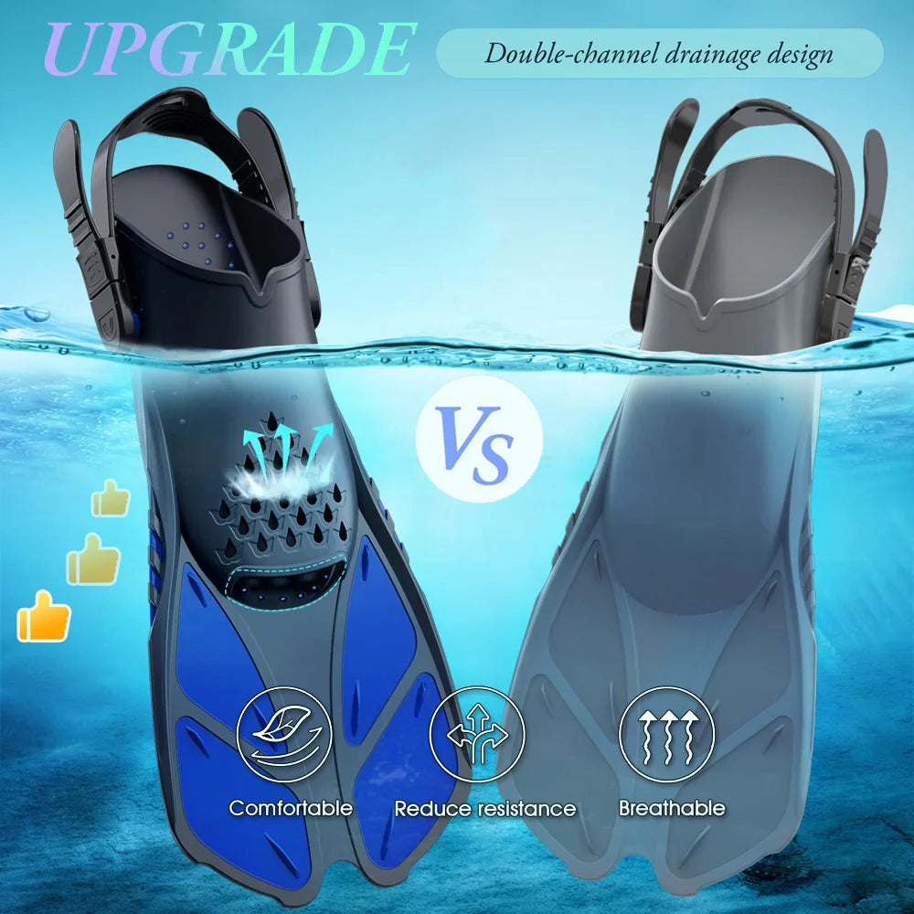 Snorkel Fins Adjustable Buckles Swimming Flippers Short Silicone Scuba Diving Shoes Open Heel