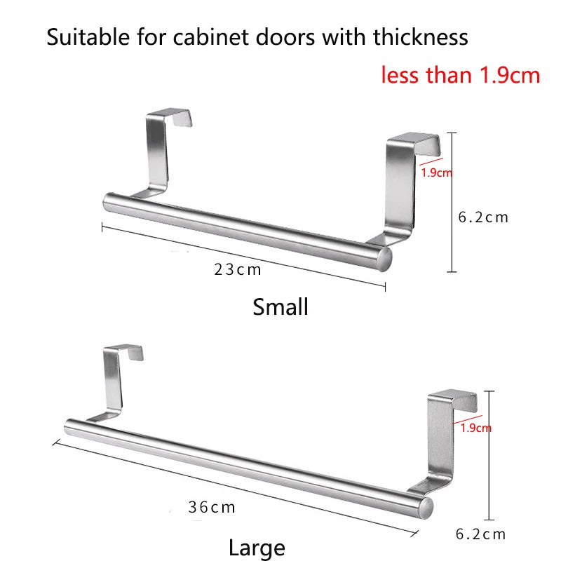 Kitchen Cabinet Door Towel Bar Stainless Steel Door Back Towel Hanging Holder Bathroom Punch-free Towels Hooks  Home Organizer