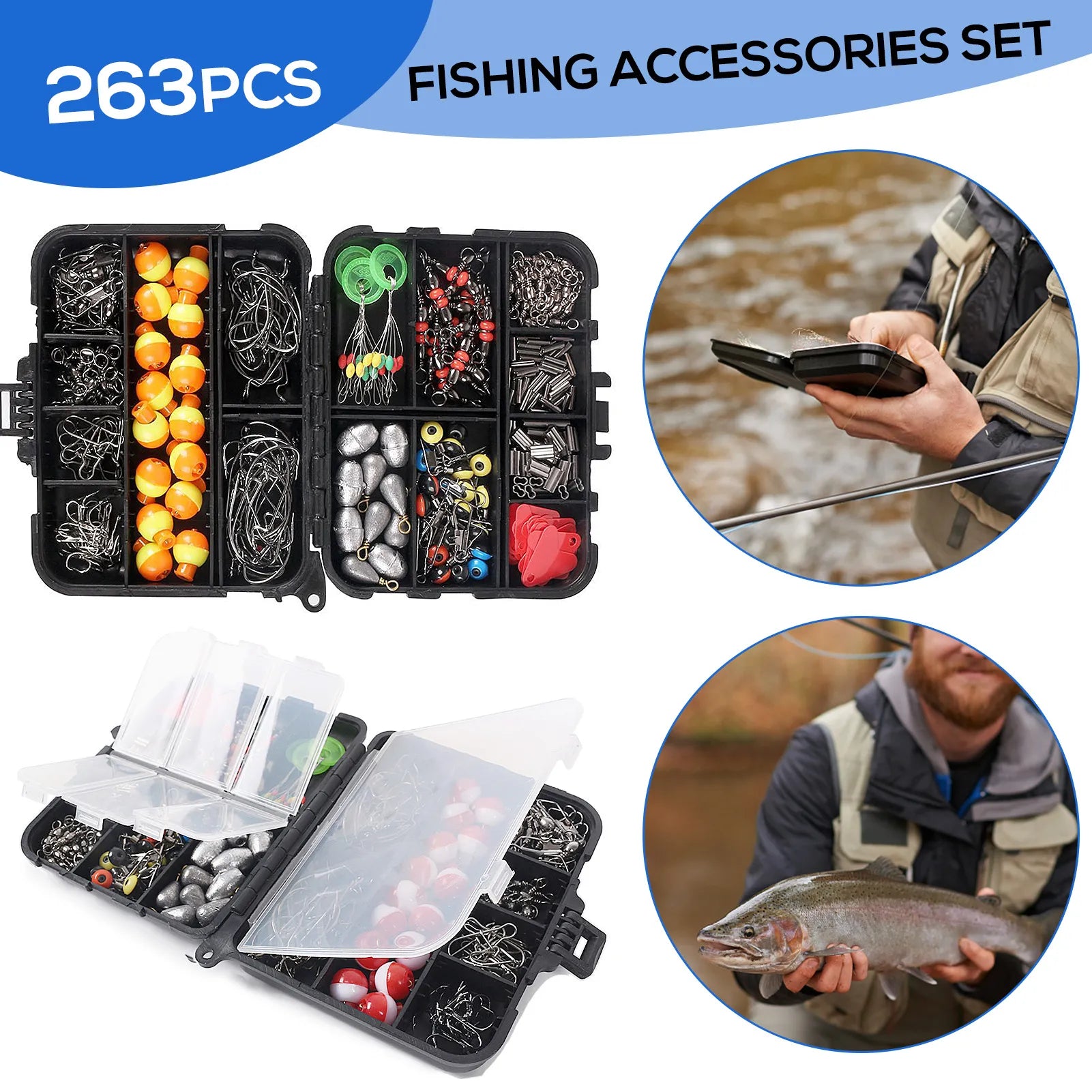 263pcs/Set Fishing Accessories Set with Tackle Box Including Plier - My Store