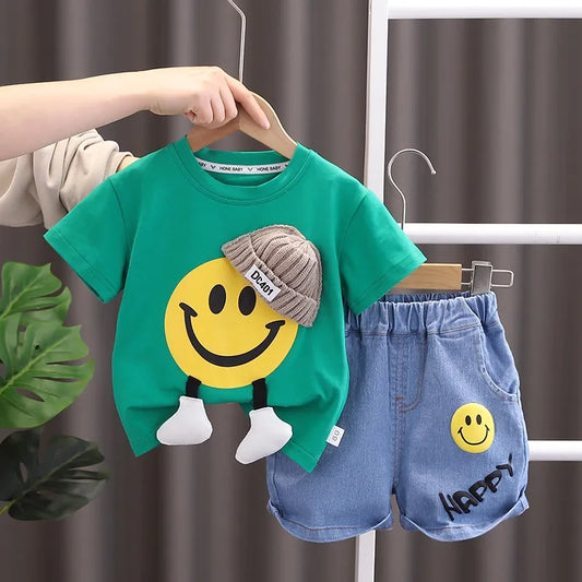 Summer Children Clothes for Baby Boys Cartoon T Shirt + Shorts 2Pcs/Set Toddler