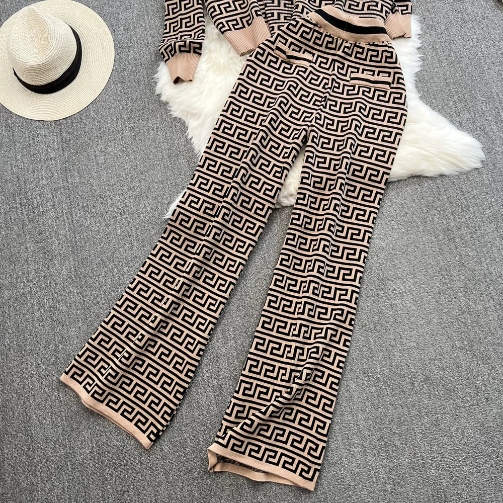 Women Sweater Pant Set Casual Camisole Cardigans Suits Long Sleeve Autumn Winter