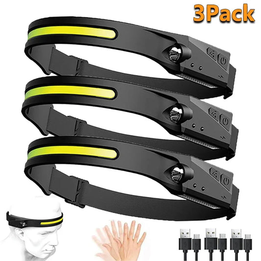 1-3Pack LED Headlamp USB Rechargeable Sensor