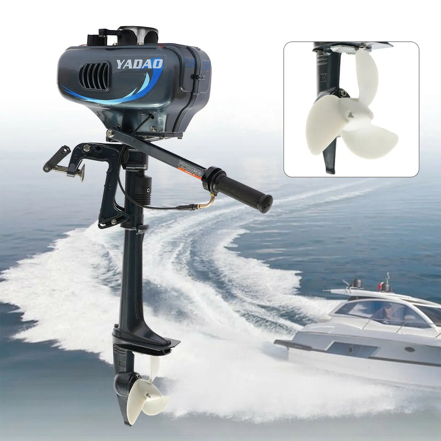 Grey 3.5HP 49cc Boat Outboard Motor Short Shaft 2 Stroke Gasoline Engine Half Water-cooling and Air-cooling  System