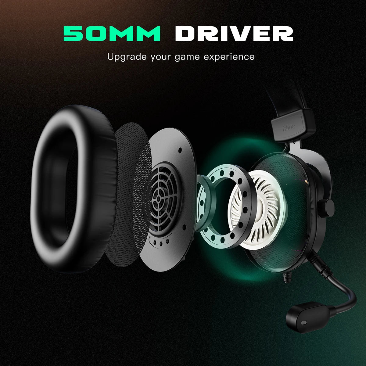 Fifine Dynamic RGB Gaming Headset with Mic Over-Ear Headphones 7.1 Surround Sound PC PS4 PS5 3 EQ