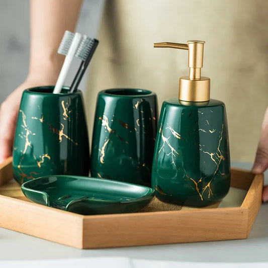 luxury dark green ceramic bathroom four-piece set porcelain holder decor