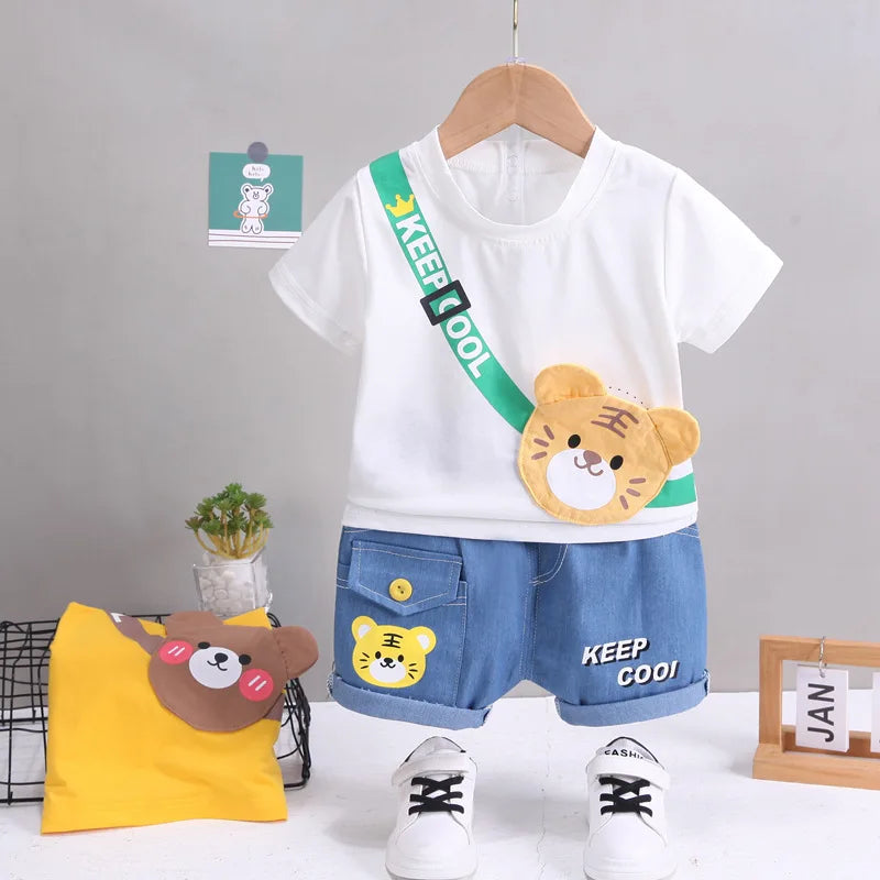 Summer Baby Boys Clothing Sets Cartoon Bear Cotton T-Shirt + Shorts 2Pcs Suits for Baby Kids