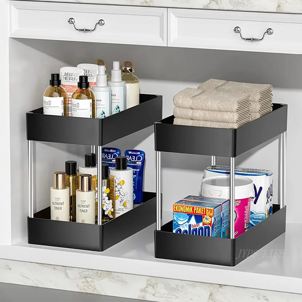 1/2 Pcs 2 Tier Drawer Multipurpose Rack Cabinet Under Sink Storage Rack Bathroom Kitchen Organizer