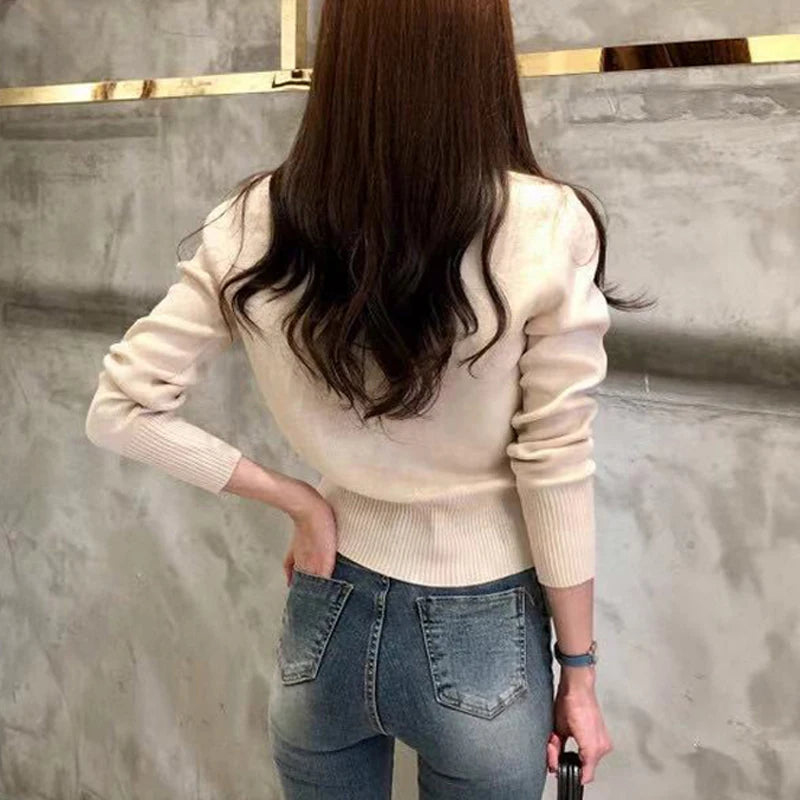 Autumn Long Sleeve Fashion Women Cardigans Sweater Knitted Coat  Slim Chic Ladies Tops 17375