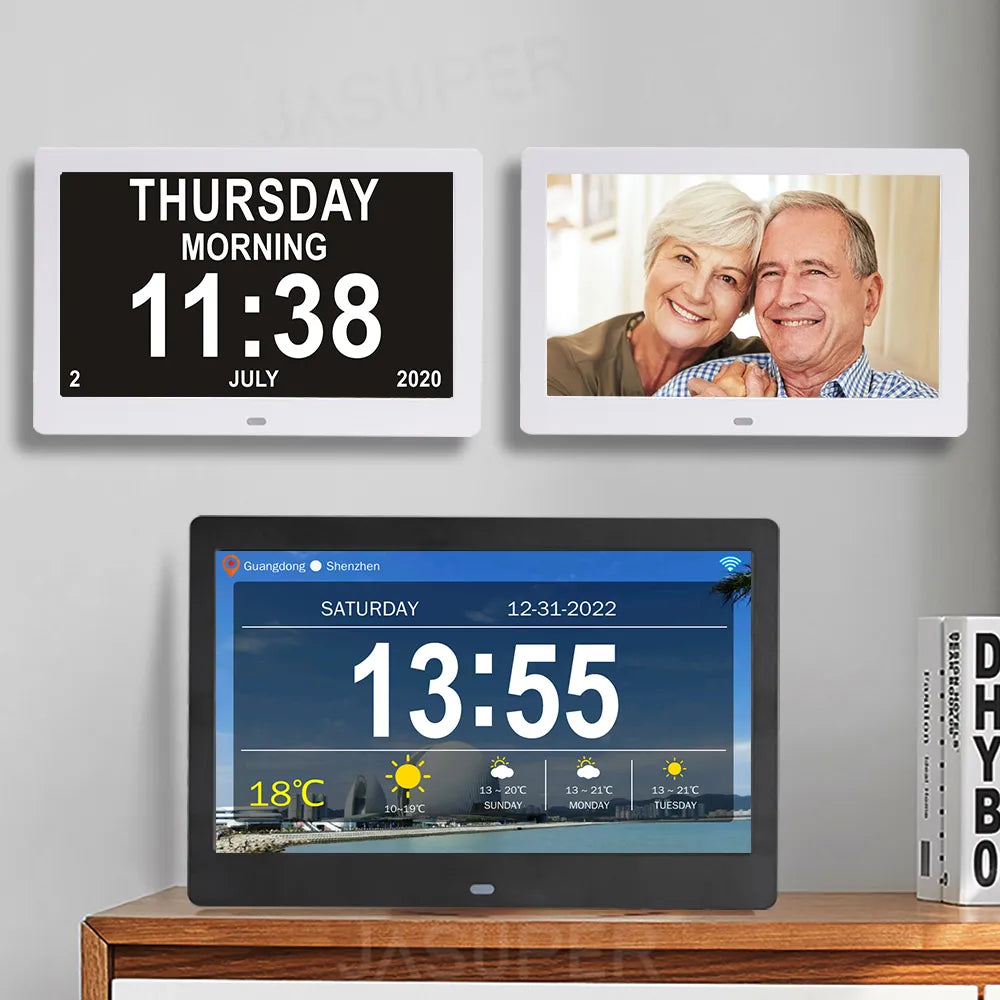 10.1/7 Inch WIFI Senior Dementia Calendar Clock Digital Photo Frame LED Large Screen Display Time Date Weather Forecast