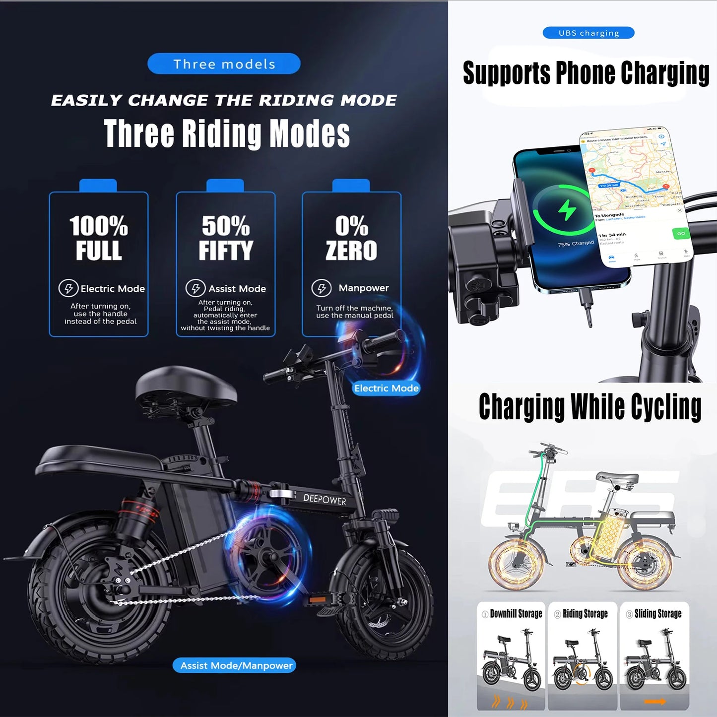 ZPW RS6 Electric bike 400W 48V 35AH Folding 14inch ebike Mini Adult electric bicycle Multi-Shock Absorption City Commuting ebike