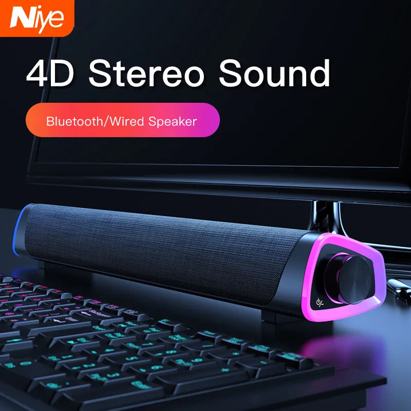 4D Computer Speaker Bar Stereo Sound Subwoofer Bluetooth Speaker For Macbook Laptop Notebook PC Music Player Wired Loudspeaker