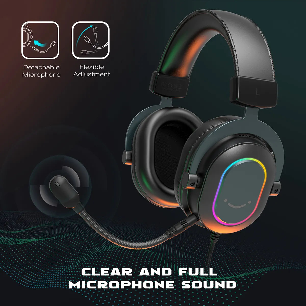 Fifine Dynamic RGB Gaming Headset with Mic Over-Ear Headphones 7.1 Surround Sound PC PS4 PS5 3 EQ