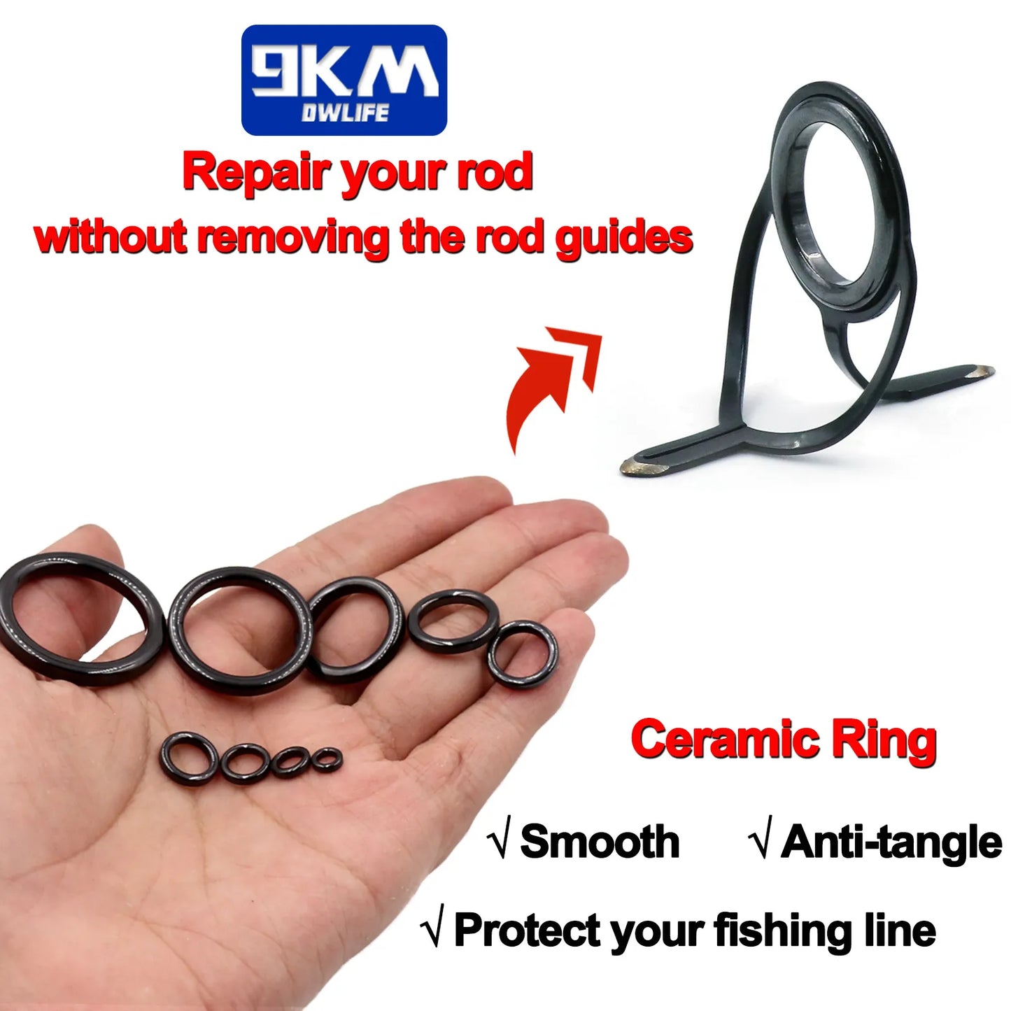 Fishing Rod Guides Ring 10Pcs~100Pcs Wear Resistant Ceramic Guide Ring Rod Repair Replacement Kit