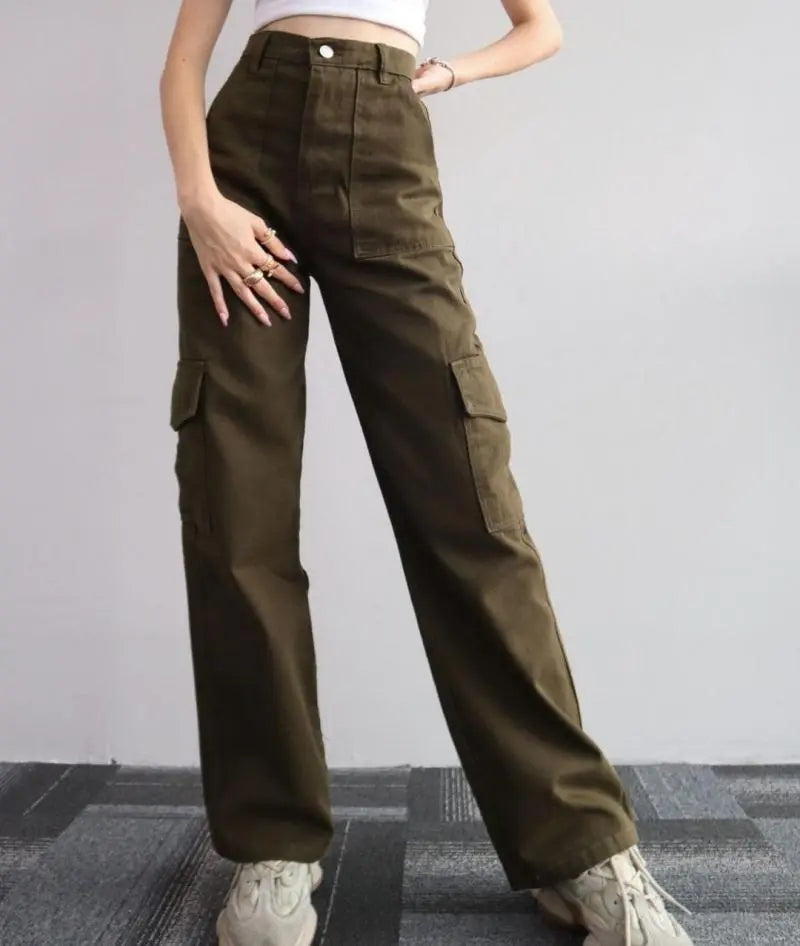 Cargo Jeans For Women High Street Vintage Streetwear Wide Leg Joggers Trousers Clothing