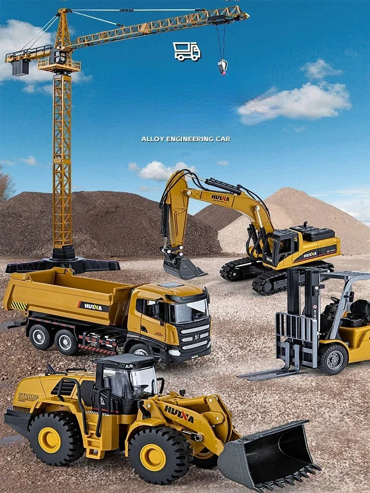 1/50 Scale Diecast Alloy Excavator Toy Car For Kids Boys Engineering Truck Toys Forklift Crane Dump Truck