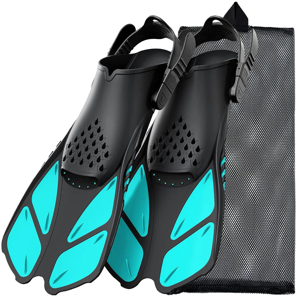 Snorkel Fins Adjustable Buckles Swimming Flippers Short Silicone Scuba Diving Shoes Open Heel