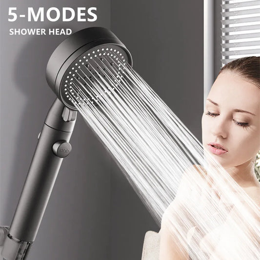 High Pressure Shower Head 5 Modes Adjustable Showerheads with Hose Water Saving