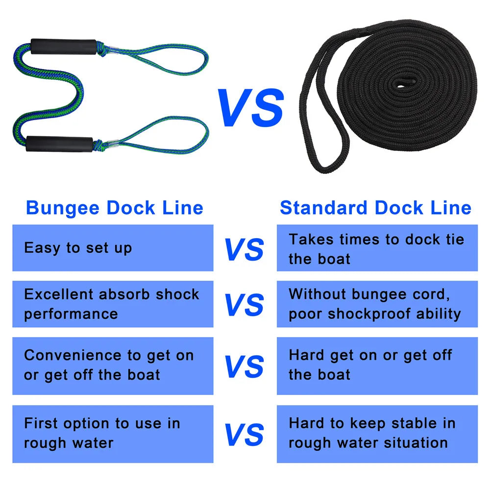 Bungee dock lines for boats anchor rope Mooring Rope 4000LBS stretchable Bungee Cord Dock Ropesboat ties to dock 4ft 5ft 6ft