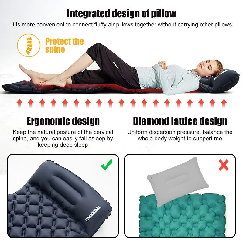 Outdoor Camping Inflatable Mattress Sleeping Pad With Pillows - My Store