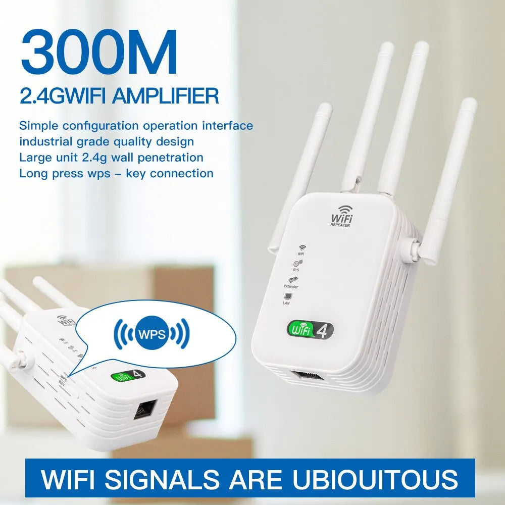 300M WIFi Repeater Wi-Fi Amplifier 802.11N 2.4GHz Wireless Signal Booster Smart Power Extender For Office Home Easy Setting