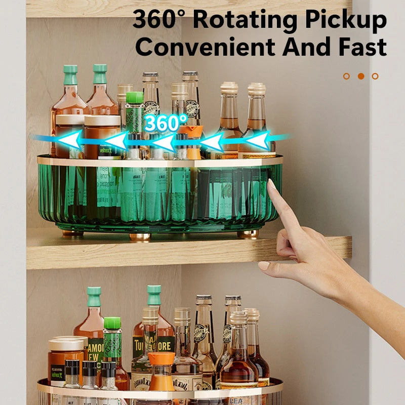 360 Rotating Tray Spice Rack Pantry Cabinet Kitchen Organizer For Seasoning Cosmetic Storage Box