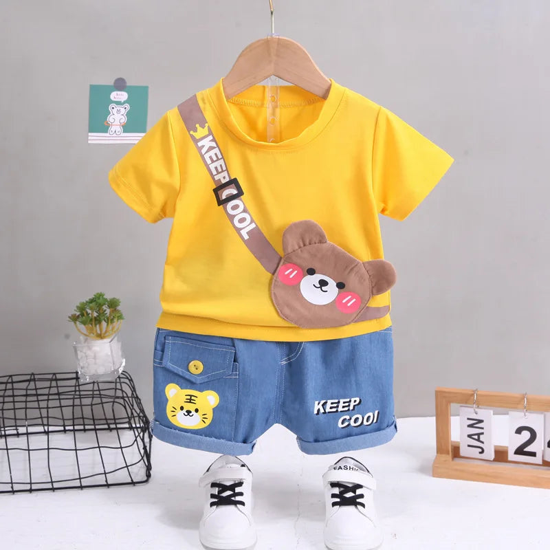 Summer Baby Boys Clothing Sets Cartoon Bear Cotton T-Shirt + Shorts 2Pcs Suits for Baby Kids