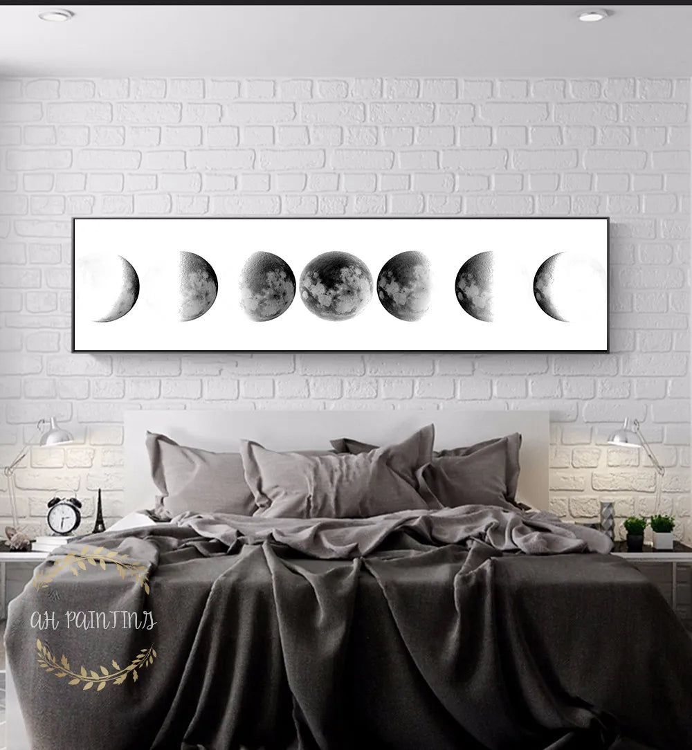 Wall Art Moon Phase Black White Posters Aesthetic Canvas Art Prints Abstract Painting Wall Picture for Living Room Home Decor