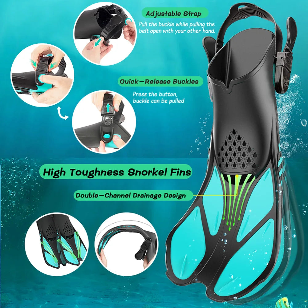 Snorkel Fins Adjustable Buckles Swimming Flippers Short Silicone Scuba Diving Shoes Open Heel