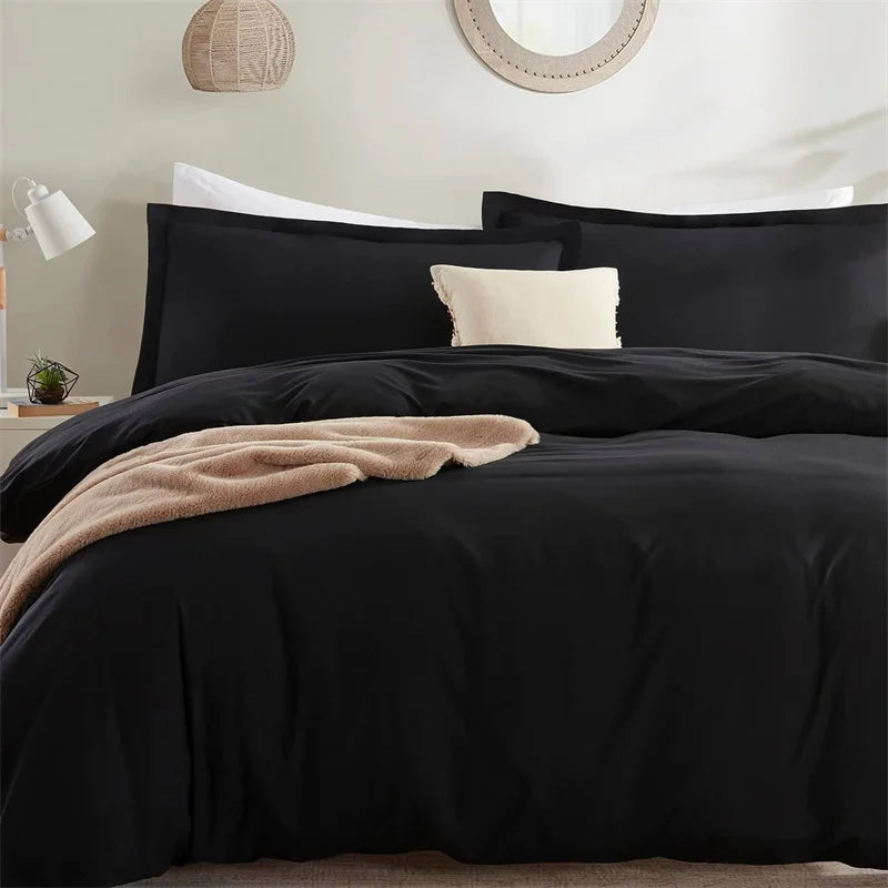 Washed Cotton Duvet Cover Set Black Bedding Sets for Hotel Bedroom Brushed Quilt Cover Pillowcase Flat Sheet Fashion Bed Linen