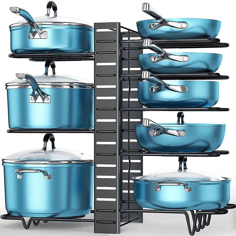 8 Tiers Pan Pot Organizer Rack Kitchen Organization