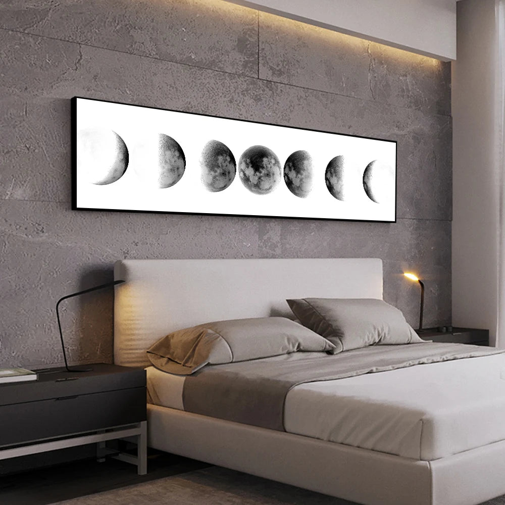 Wall Art Moon Phase Black White Posters Aesthetic Canvas Art Prints Abstract Painting Wall Picture for Living Room Home Decor